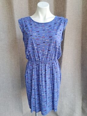 Boden Sunglass Print Blackberry Dress Women size 10 Blue Knit Casual Relaxed Fit